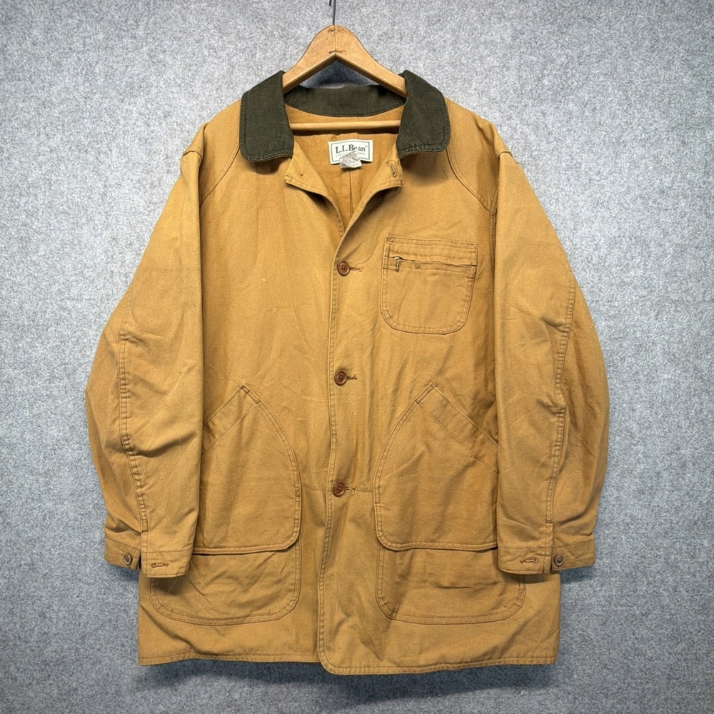 Vintage L L Bean Canvas Barn Chore Bird Hunting Jacket Mens XL Made in USA Tan